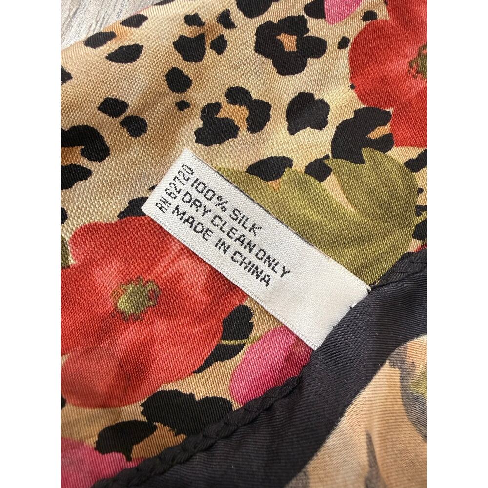 Vintage Oscar by Oscar de la Renta 100% Silk Scarf Leopard Floral Pink Roses - Picture 5 of 9